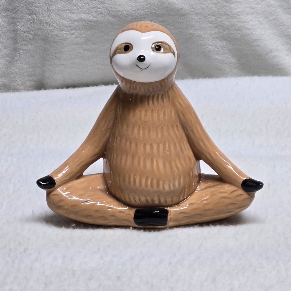 Ceramic Yoga Sloth Figurine Meditation Lotus Pose Zen Boho Home Decor Cute